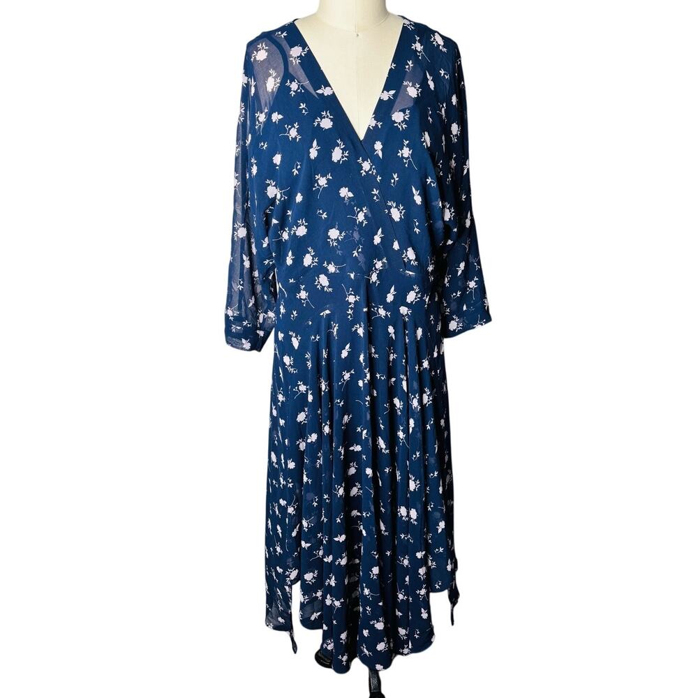 CAbi Dream Dress 5575 Navy Pink Pemberley Floral Sheer Chiffon Midi Dress Sz 12